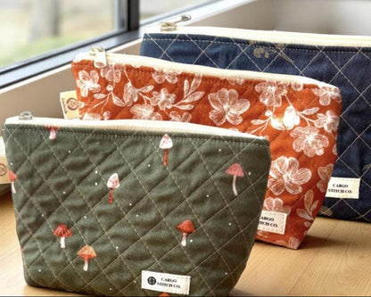 Medium Quilted Zipper Pouch | Handmade Makeup & Travel Organizer | Purse Essentials Bag | Craft Notions Pouch with Pocket