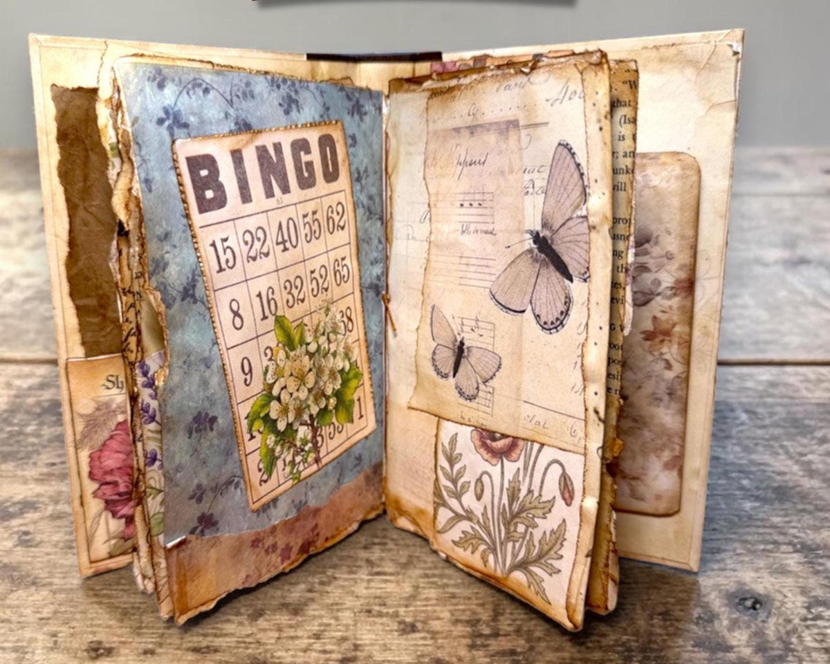 Mini Botanical Junk Journal | Handmade Vintage Floral Journal | 20 Pages with Pockets & Ephemera | Cottagecore Gift