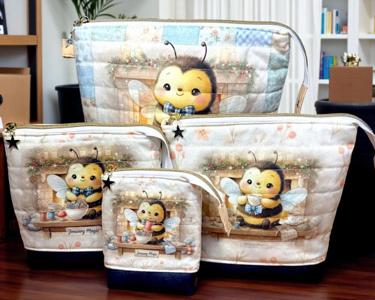 Honeycomb Hollow January Magic Quilted Zipper Pouch, Bee Project Bag, Sewing & Craft Organizer, Handmade Limited Edition