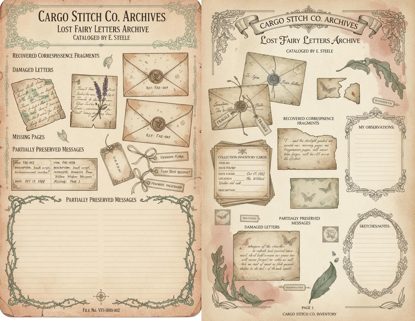 Fairy Correspondence Archive | Printable Fairy Journal Kit, Letters, Ephemera, Writing Pages, Vintage Archive Papers