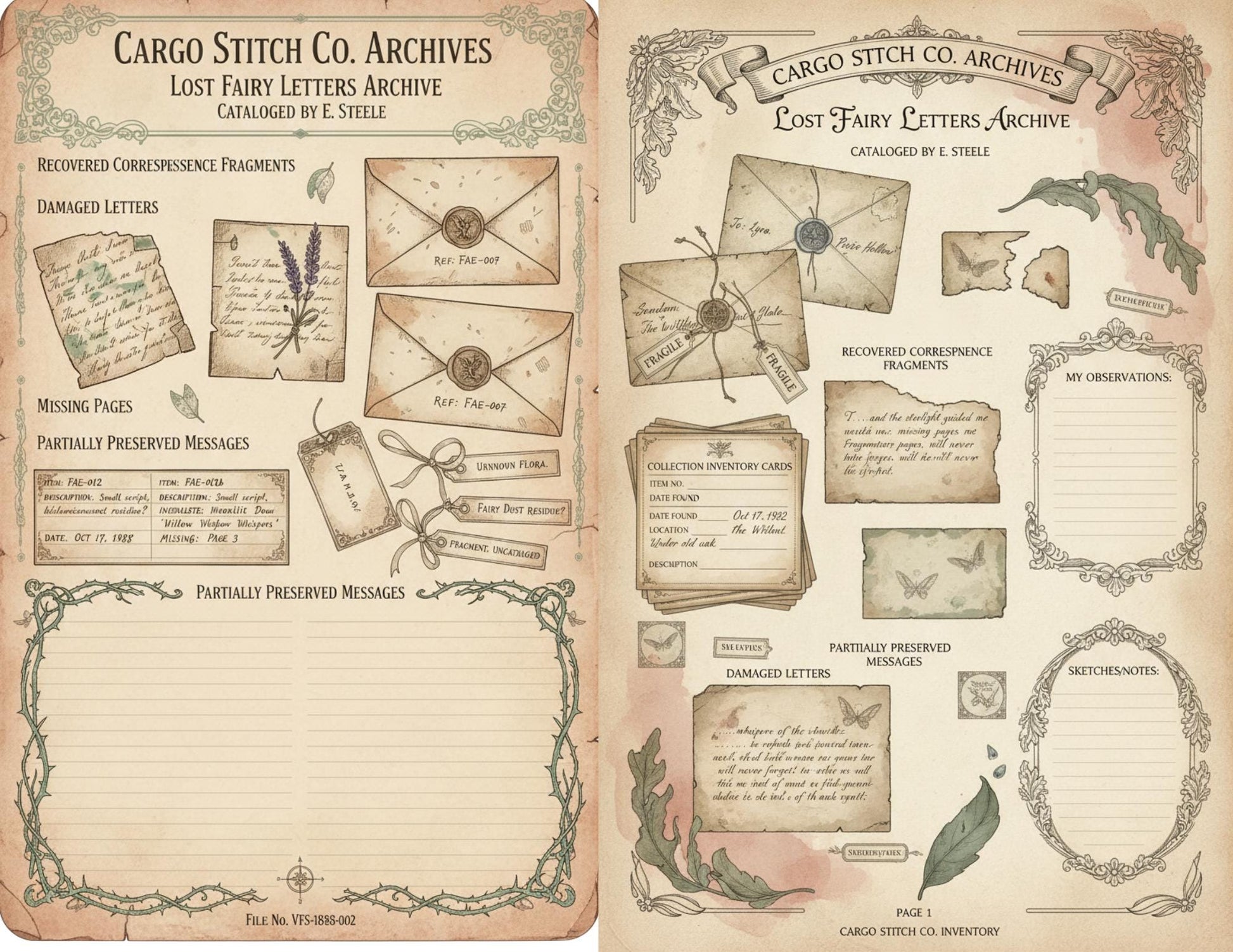 Fairy Correspondence Archive | Printable Fairy Journal Kit, Letters, Ephemera, Writing Pages, Vintage Archive Papers