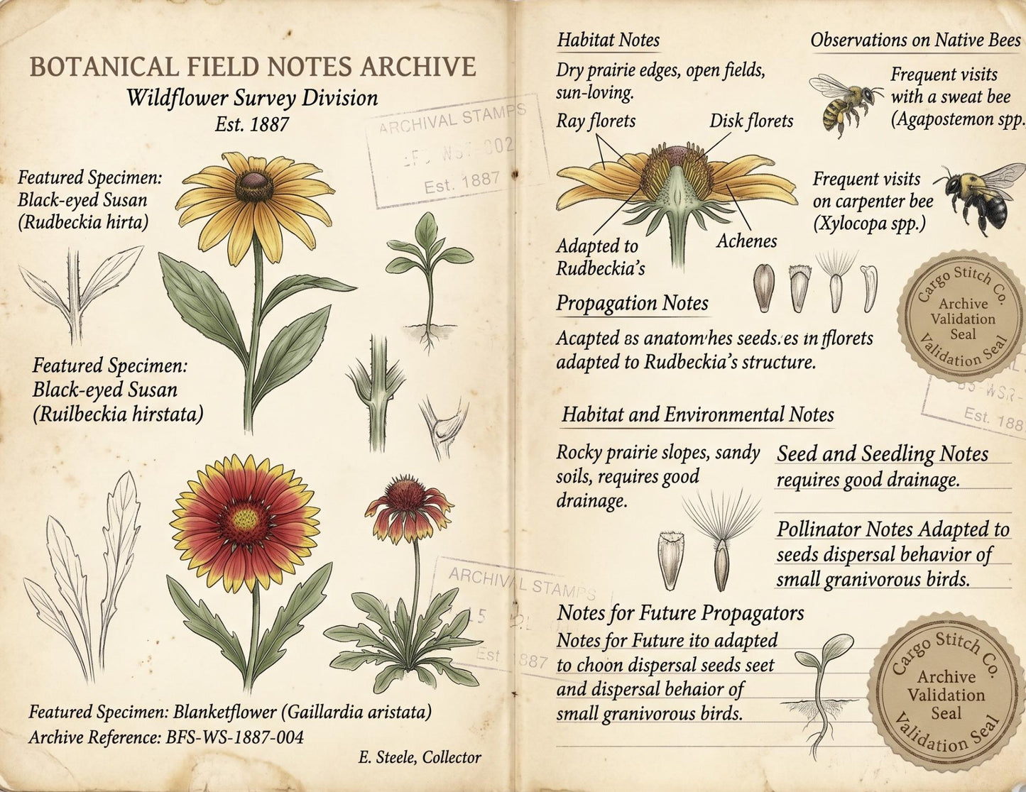 Moon Garden Botanical Society Field Notes & Specimens | Botanical Journal Pages | Vintage Nature Archive | Printable Junk Journal Kit