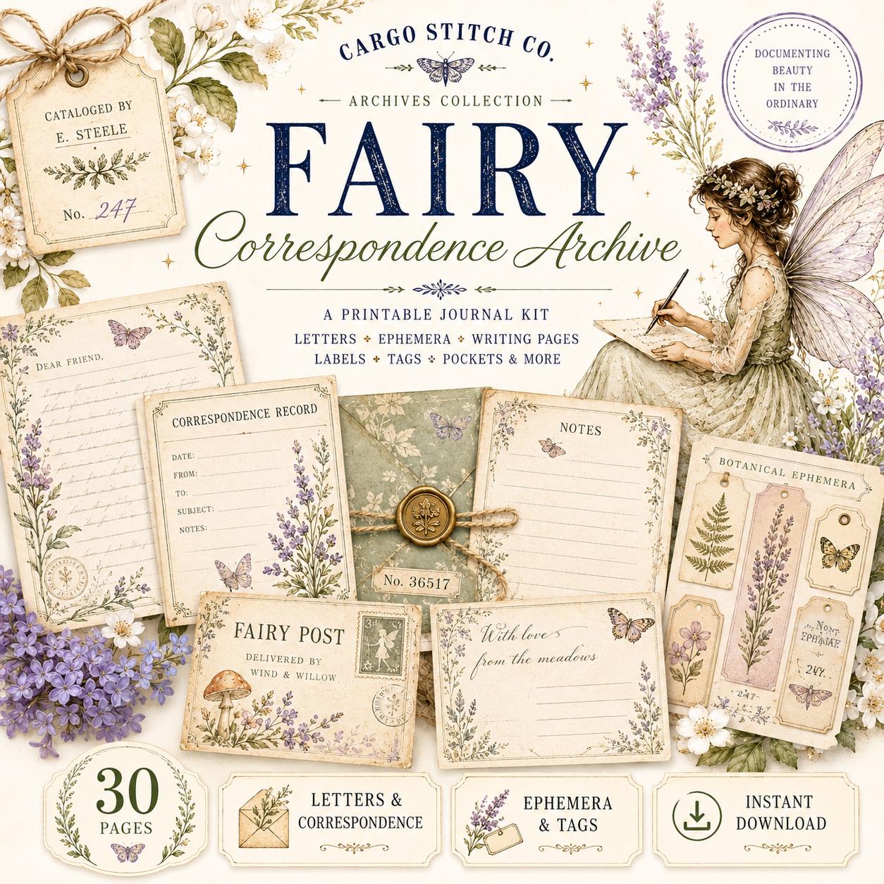 Fairy Correspondence Archive | Printable Fairy Journal Kit, Letters, Ephemera, Writing Pages, Vintage Archive Papers