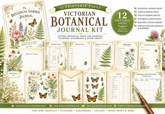 Victorian Naturalist Junk Journal Kit | Botanical Field Notes Printable | Vintage Ephemera Journal Pages | Instant Download Digital Kit