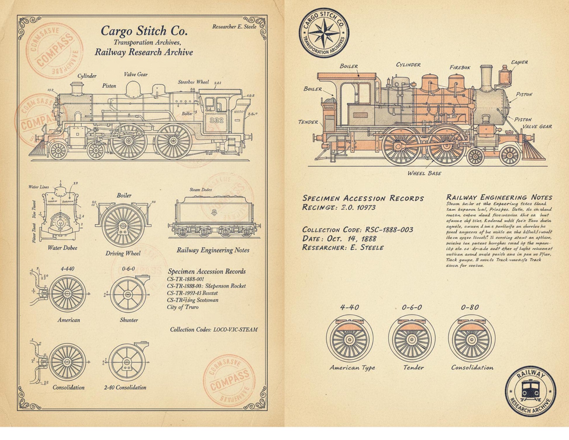 Transportation Archive Accordion File Folder Kit | Railway Field Notes | Vintage Train Journal Printable | Tags | Digital Download