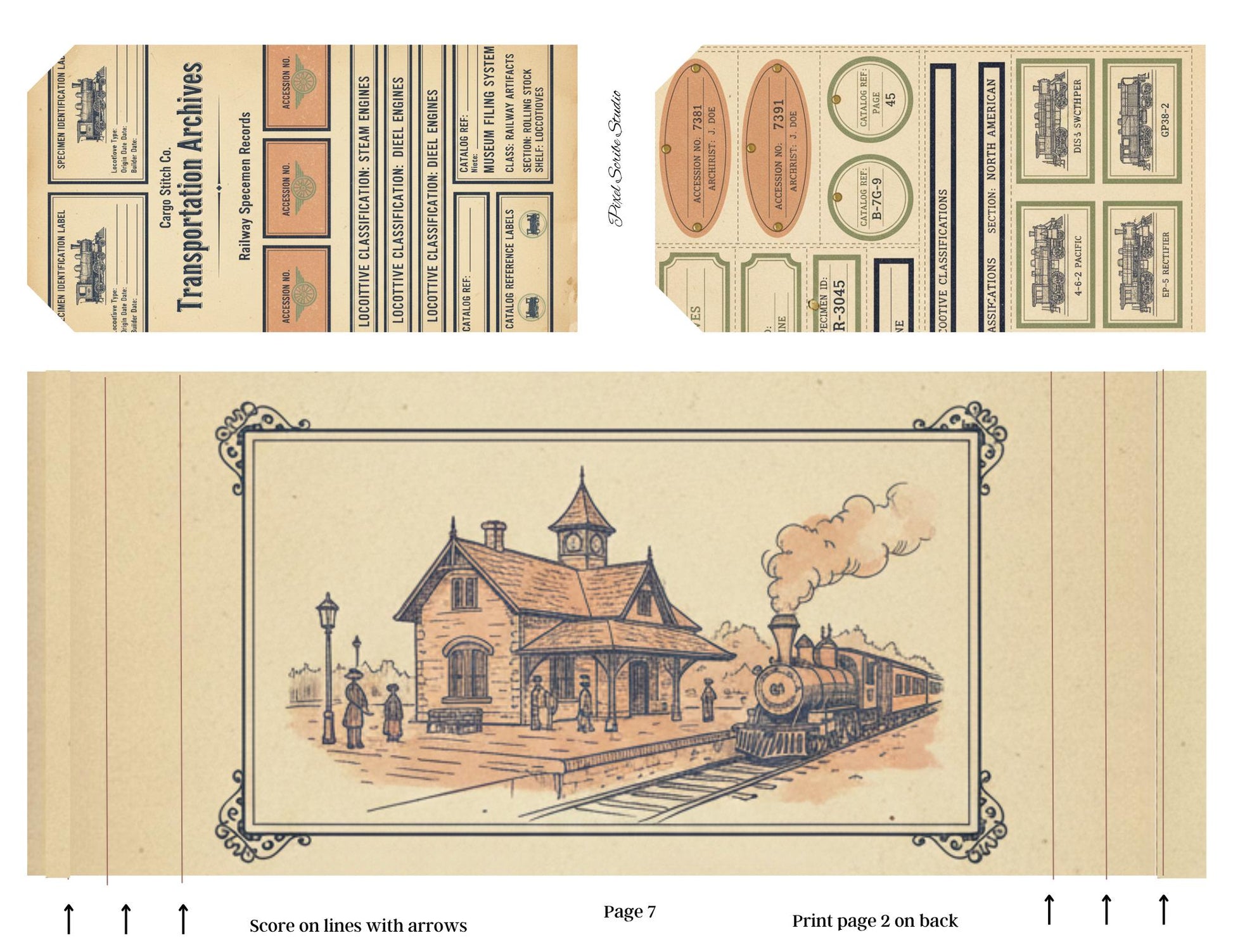 Transportation Archive Accordion File Folder Kit | Railway Field Notes | Vintage Train Journal Printable | Tags | Digital Download