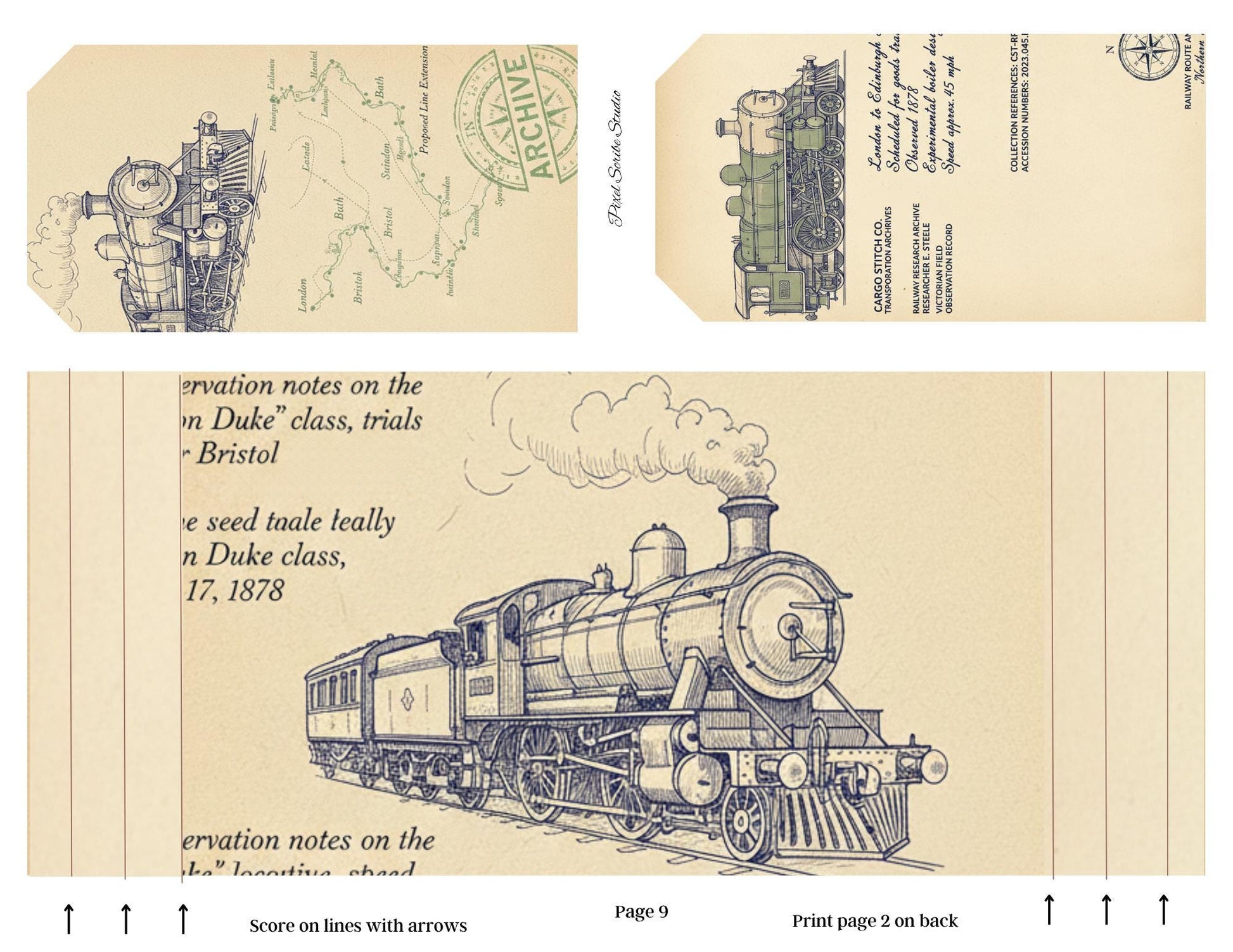 Transportation Archive Accordion File Folder Kit | Railway Field Notes | Vintage Train Journal Printable | Tags | Digital Download