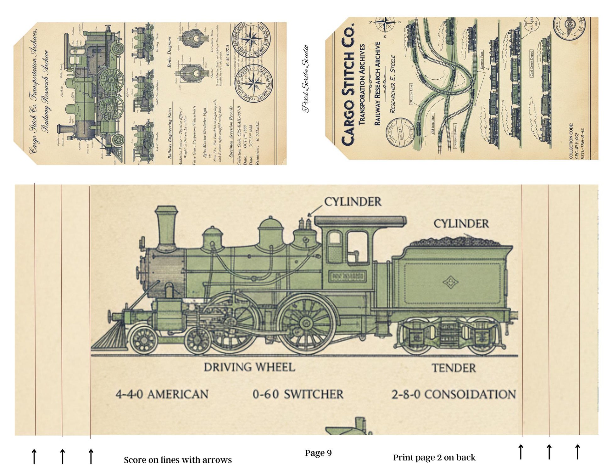 Transportation Archive Accordion File Folder Kit | Railway Field Notes | Vintage Train Journal Printable | Tags | Digital Download