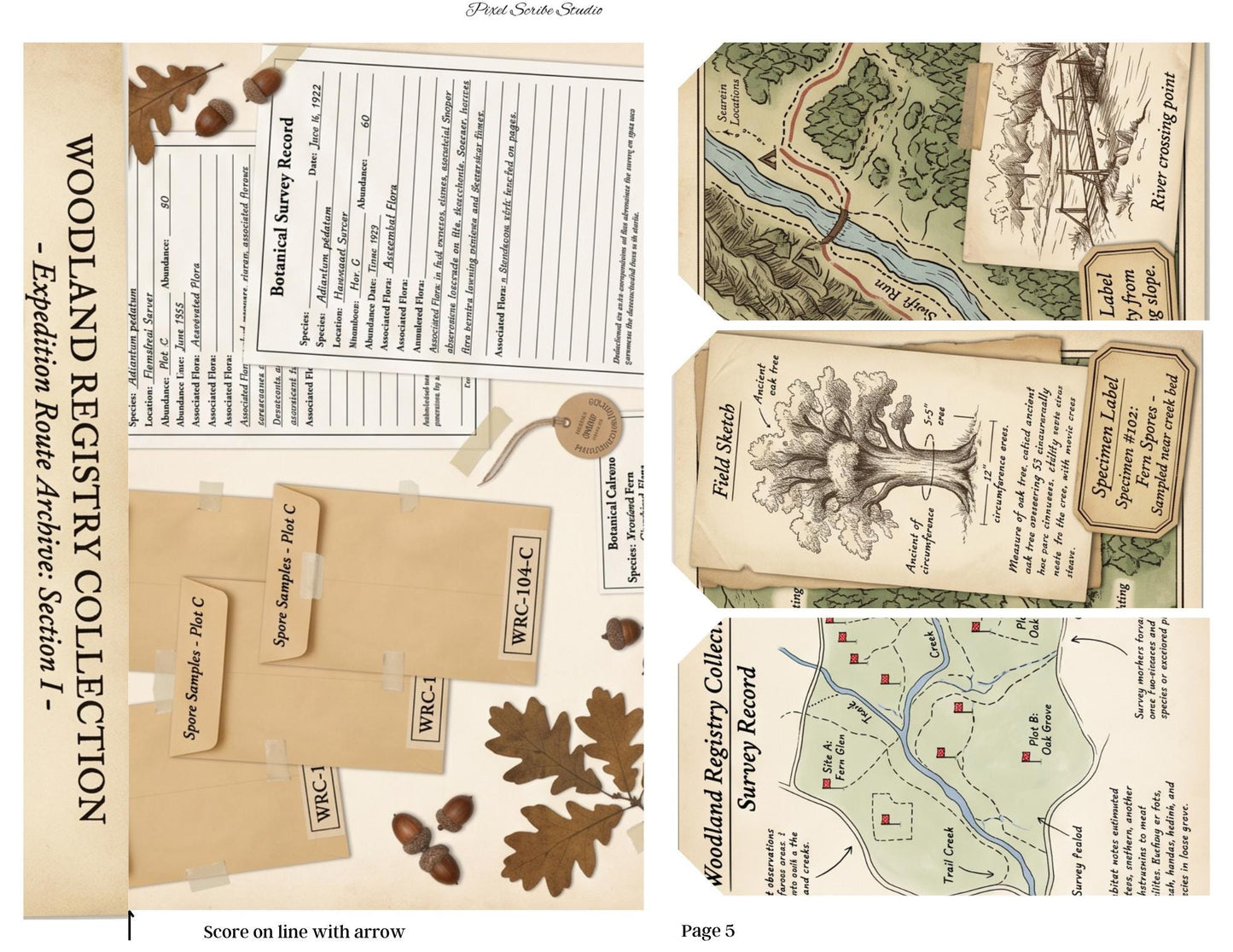 Accordion File Folder Kit Woodland Registry | Woodland Maps & Surveys | Printable Accordion Folder, Junk Journal Printable, Archive Ephemer