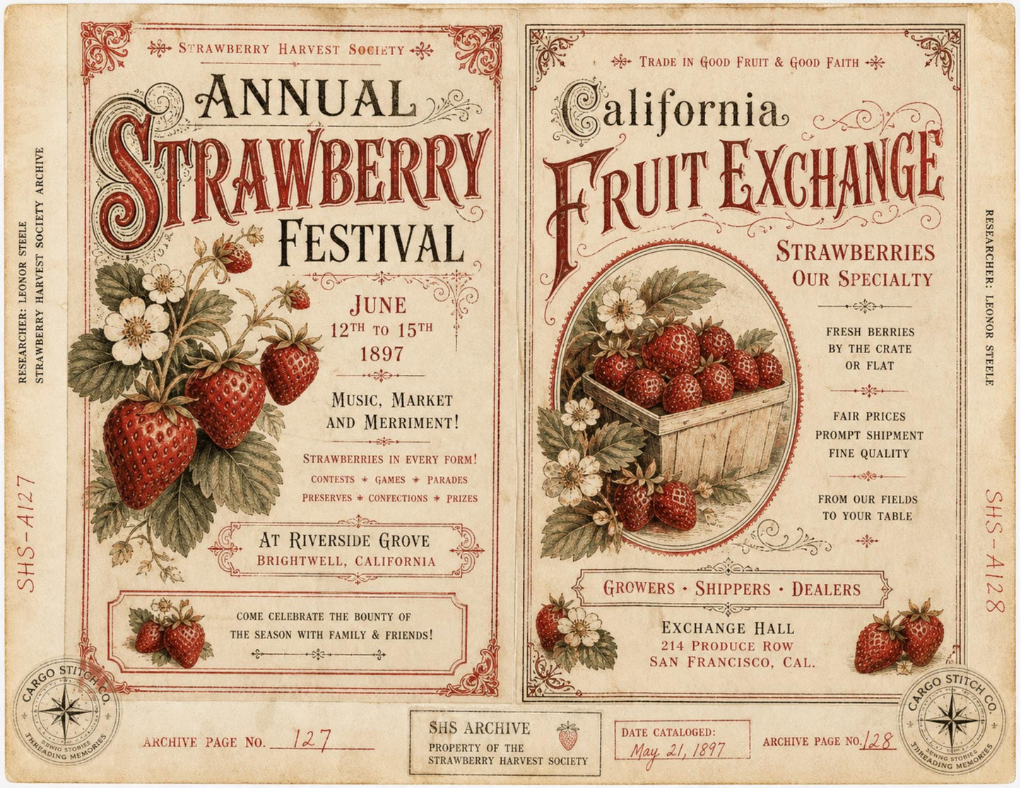Strawberry Harvest Society Journal & Record Pages | 18 Printable Pages | Vintage Botanical Strawberry Junk Journal Kit