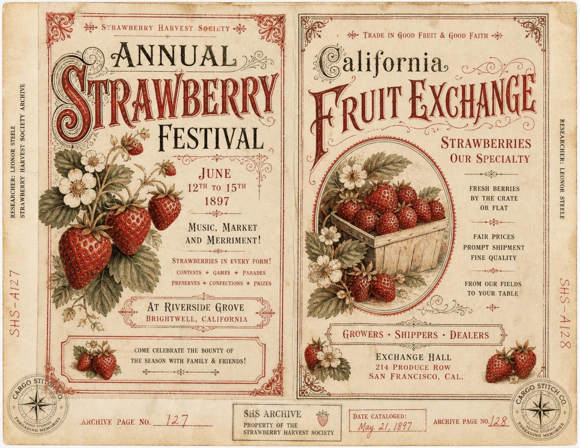 Strawberry Harvest Society Journal & Record Pages | 18 Printable Pages | Vintage Botanical Strawberry Junk Journal Kit