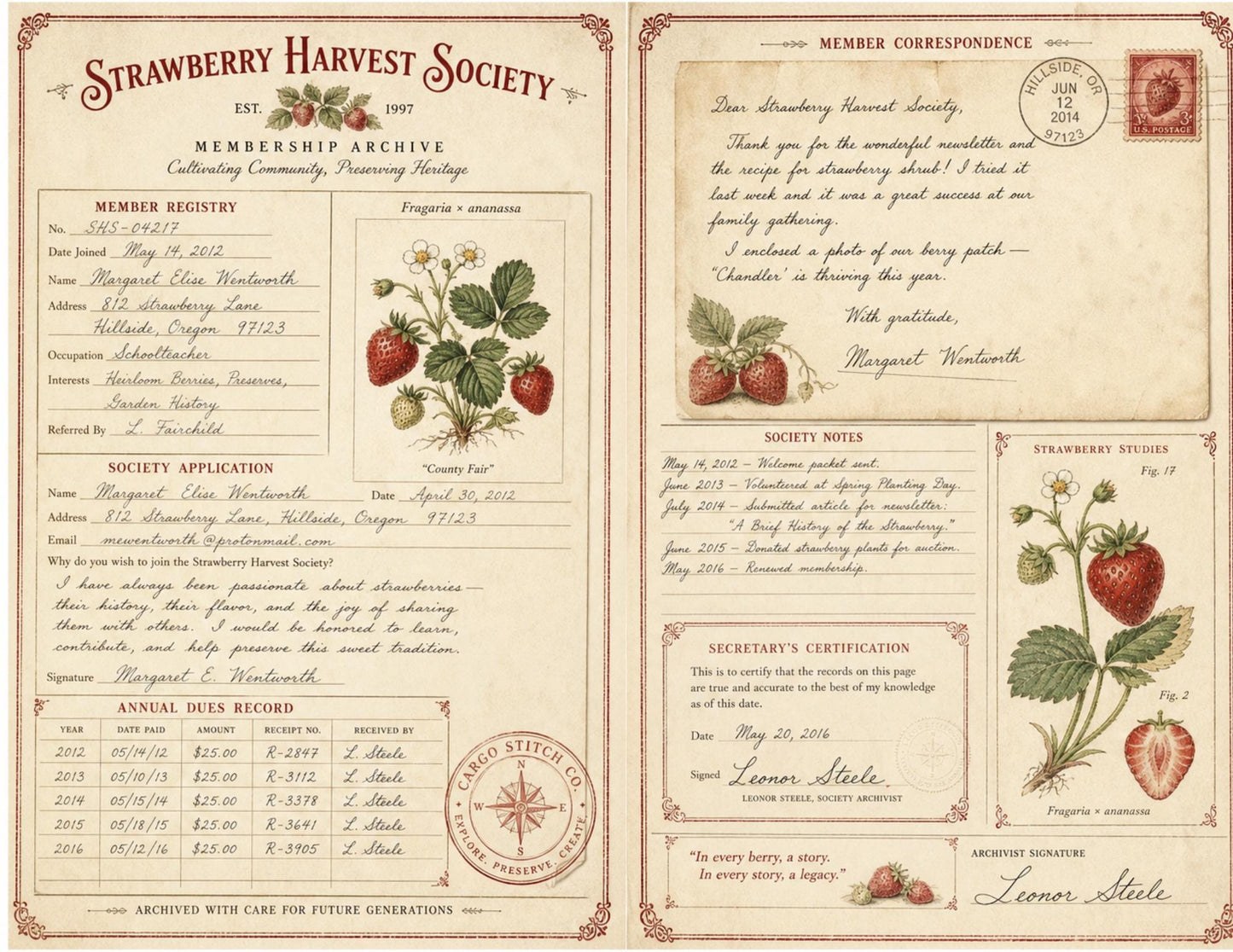 Strawberry Harvest Society Journal & Record Pages | 18 Printable Pages | Vintage Botanical Strawberry Junk Journal Kit