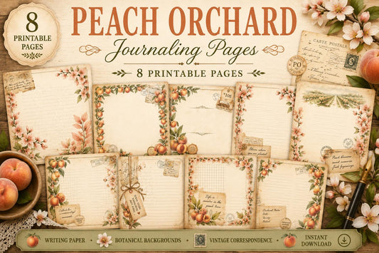 Peach Orchard Journaling Pages | Vintage Botanical Writing Paper | Peach Blossom Stationery | Printable Journal Pages | Junk Journal Kit