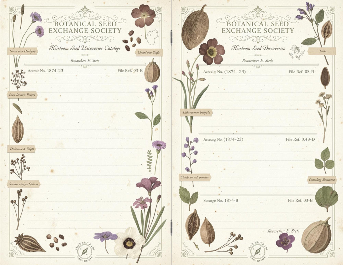 Botanical Seed Exchange Society Garden Observation Journal | 14 Printable Pages | Botanical Writing Pages & Garden Records