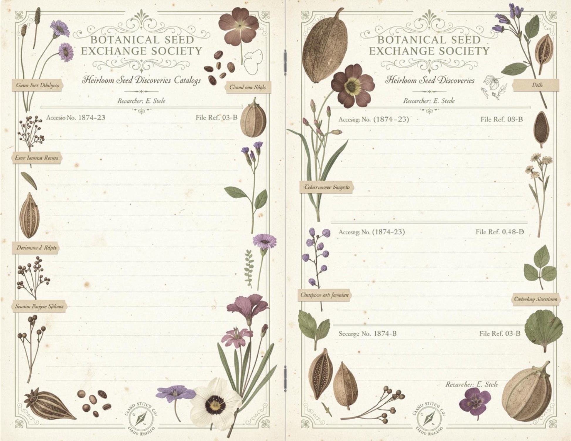 Botanical Seed Exchange Society Garden Observation Journal | 14 Printable Pages | Botanical Writing Pages & Garden Records