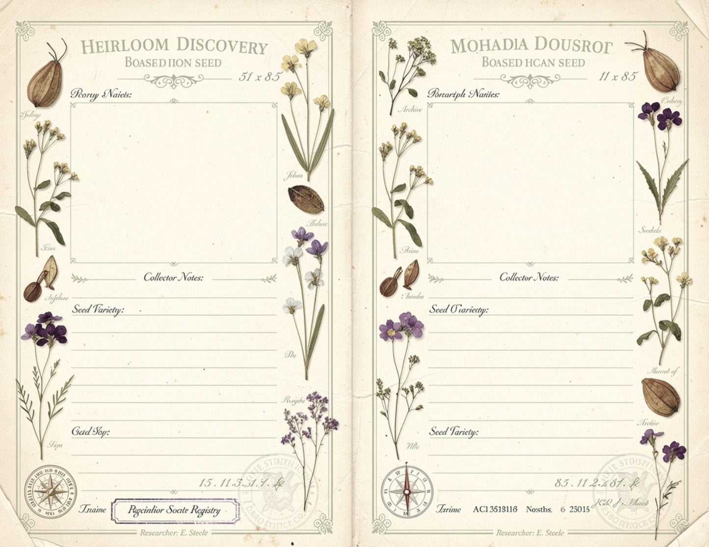 Botanical Seed Exchange Society Garden Observation Journal | 14 Printable Pages | Botanical Writing Pages & Garden Records