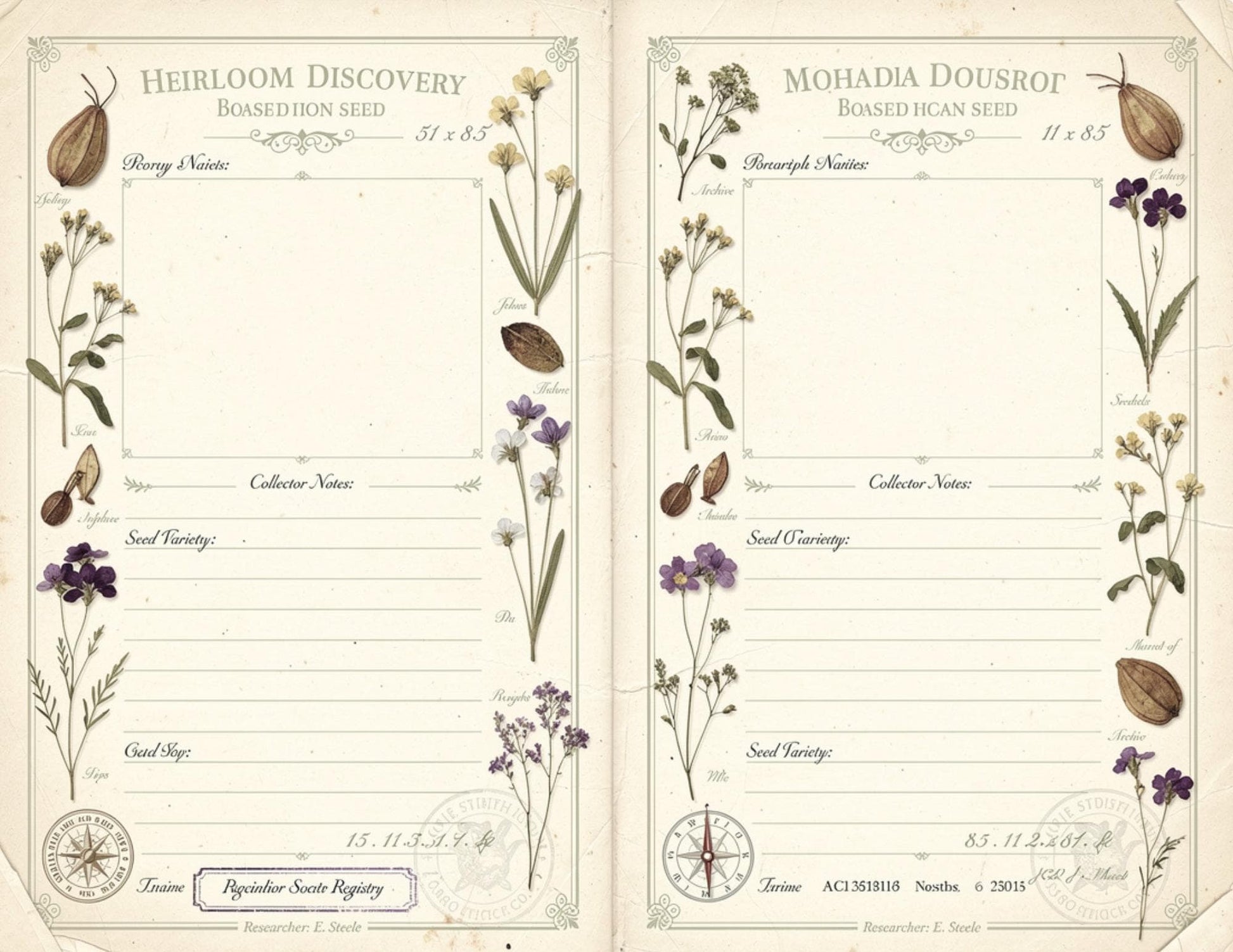 Botanical Seed Exchange Society Garden Observation Journal | 14 Printable Pages | Botanical Writing Pages & Garden Records