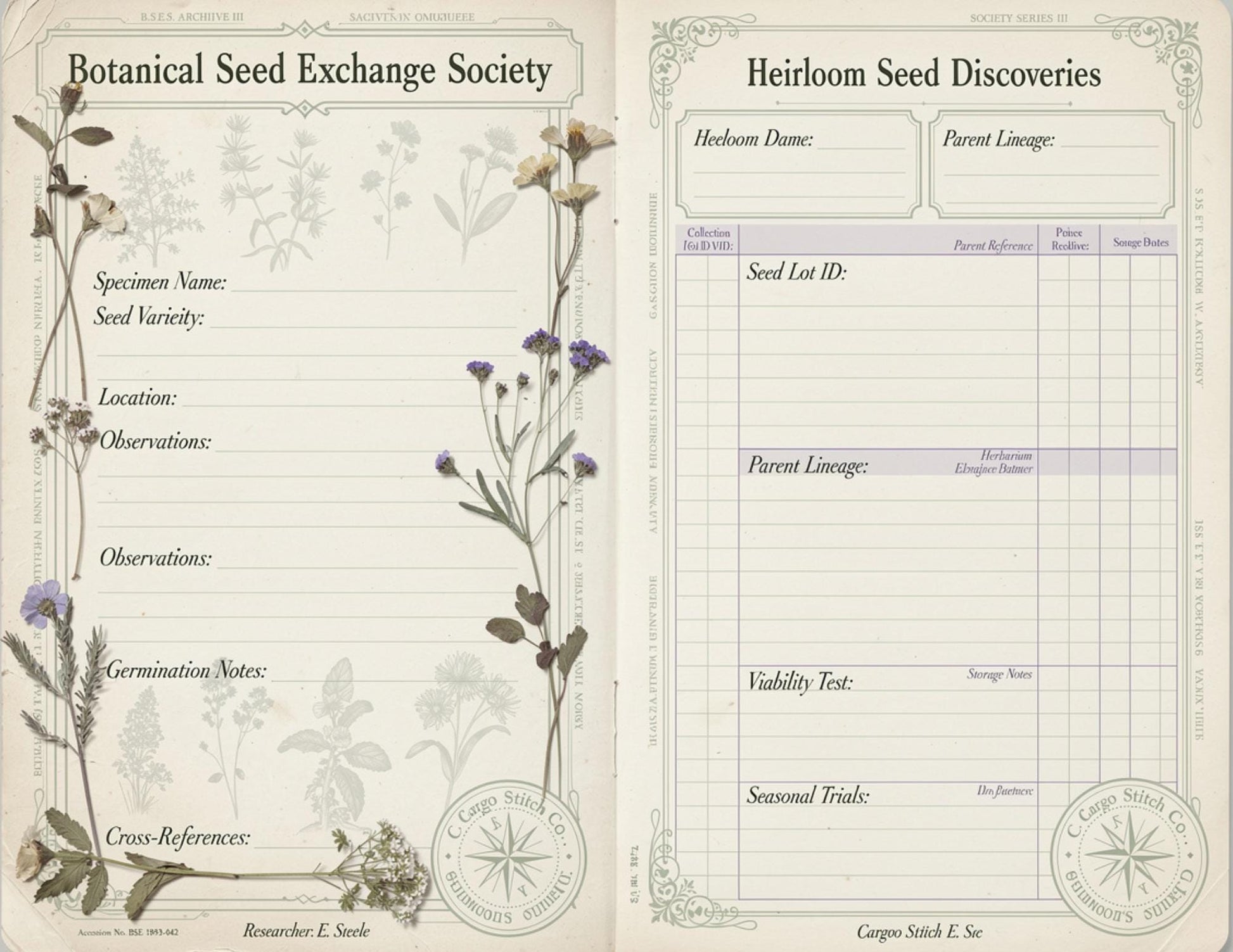 Botanical Seed Exchange Society Garden Observation Journal | 14 Printable Pages | Botanical Writing Pages & Garden Records