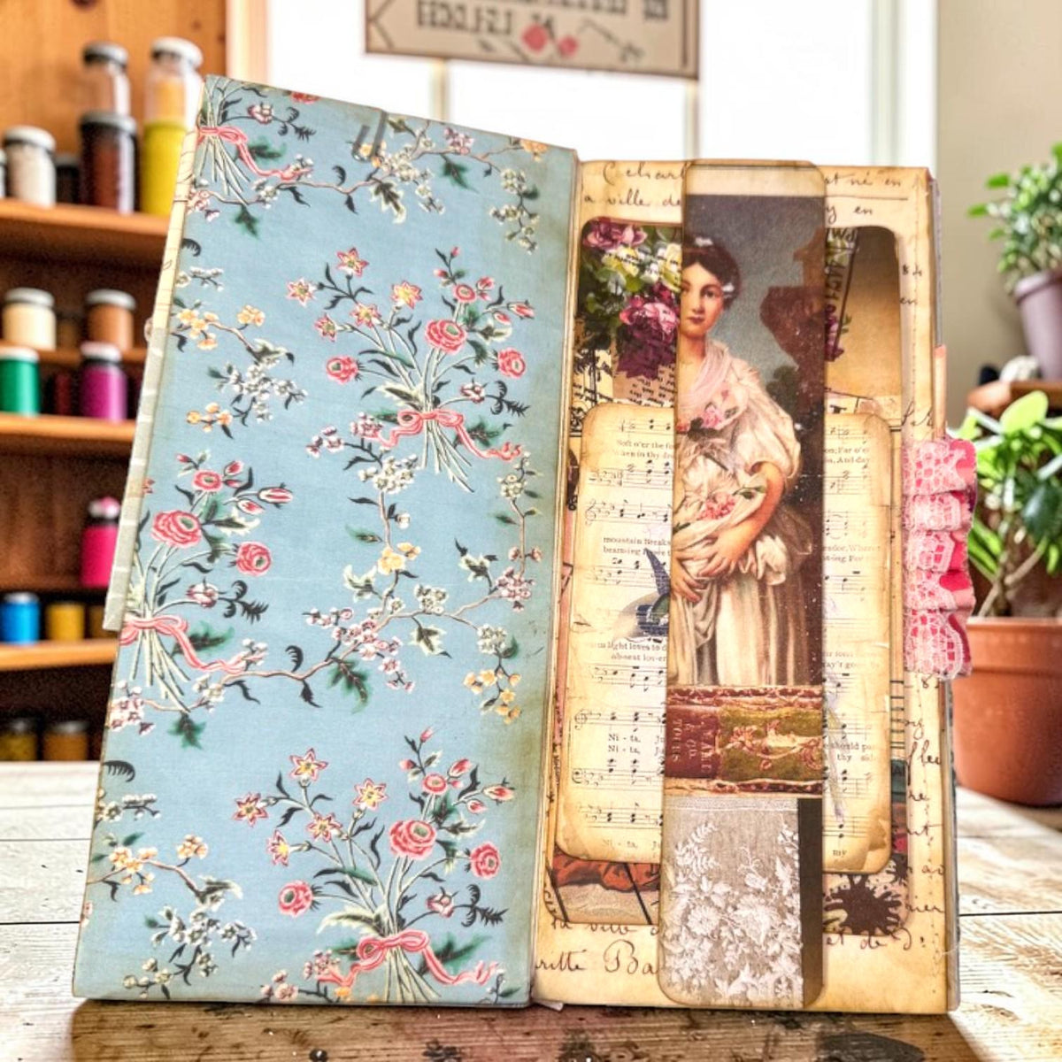 Victorian Expandable Envelope Junk Journal | Handmade Coffee Dyed Journal | 126 Pages | Interactive Journal Pockets, Envelopes & Ephemera