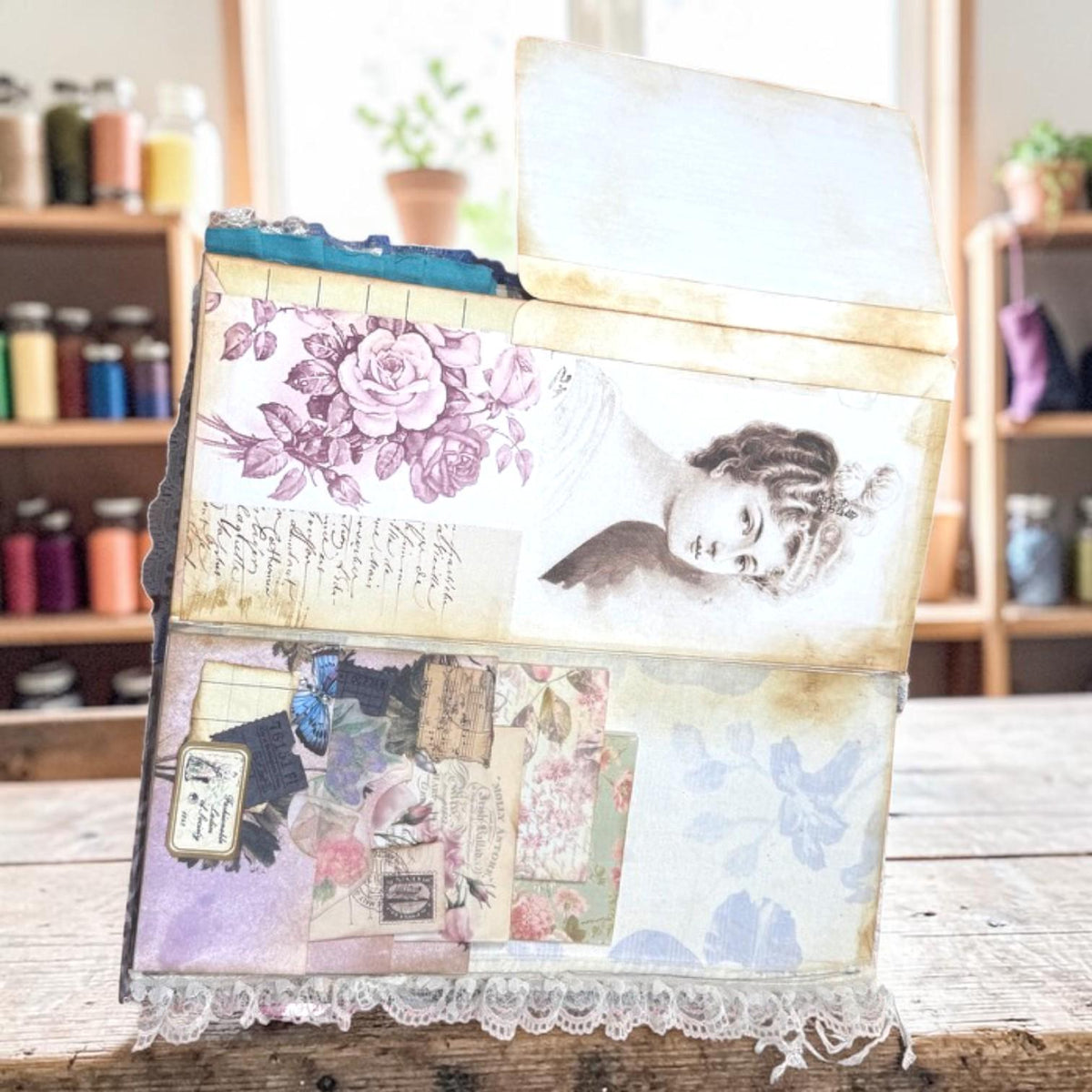 Victorian Expandable Envelope Junk Journal | Handmade Coffee Dyed Journal | 126 Pages | Interactive Journal Pockets, Envelopes & Ephemera
