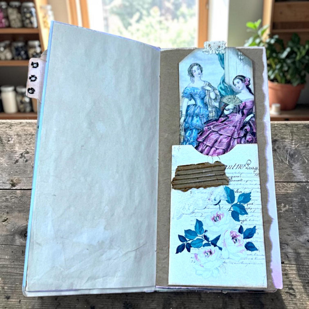 Victorian Expandable Envelope Junk Journal | Handmade Coffee Dyed Journal | 126 Pages | Interactive Journal Pockets, Envelopes & Ephemera