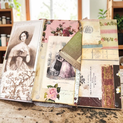 Victorian Expandable Envelope Junk Journal | Handmade Coffee Dyed Journal | 126 Pages | Interactive Journal Pockets, Envelopes & Ephemera