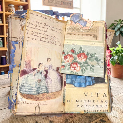 Victorian Expandable Envelope Junk Journal | Handmade Coffee Dyed Journal | 126 Pages | Interactive Journal Pockets, Envelopes & Ephemera