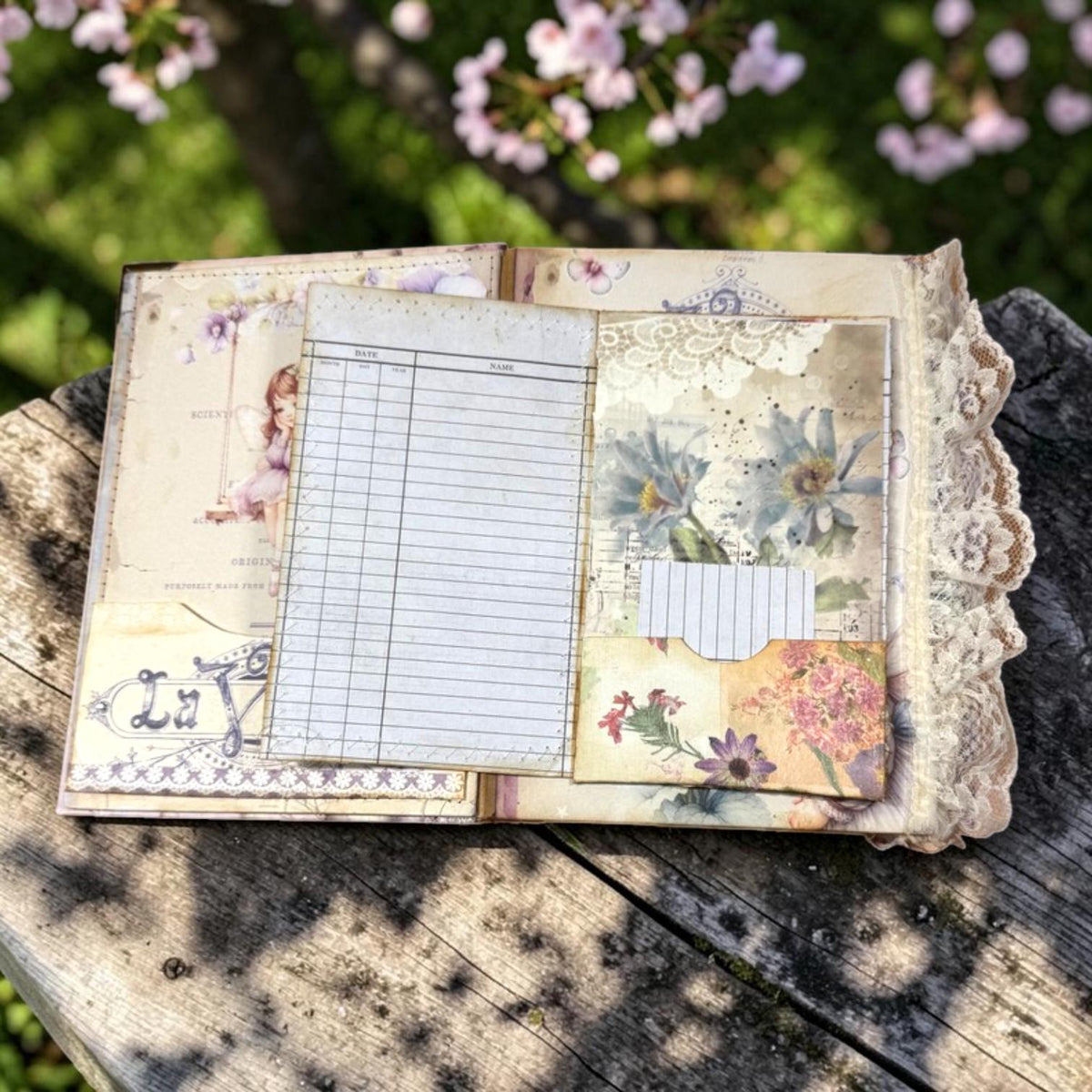 Violet Fairy Expandable Junk Journal | Handmade Fairy Journal | 114 Pages | Fabric Spine | Ephemera & Fabric Bundle