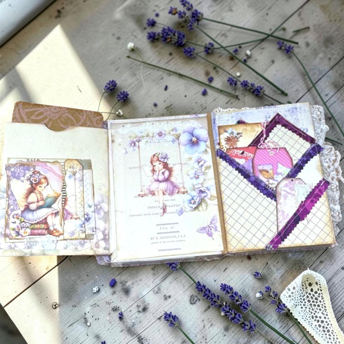 Violet Fairy Expandable Junk Journal | Handmade Fairy Journal | 114 Pages | Fabric Spine | Ephemera & Fabric Bundle