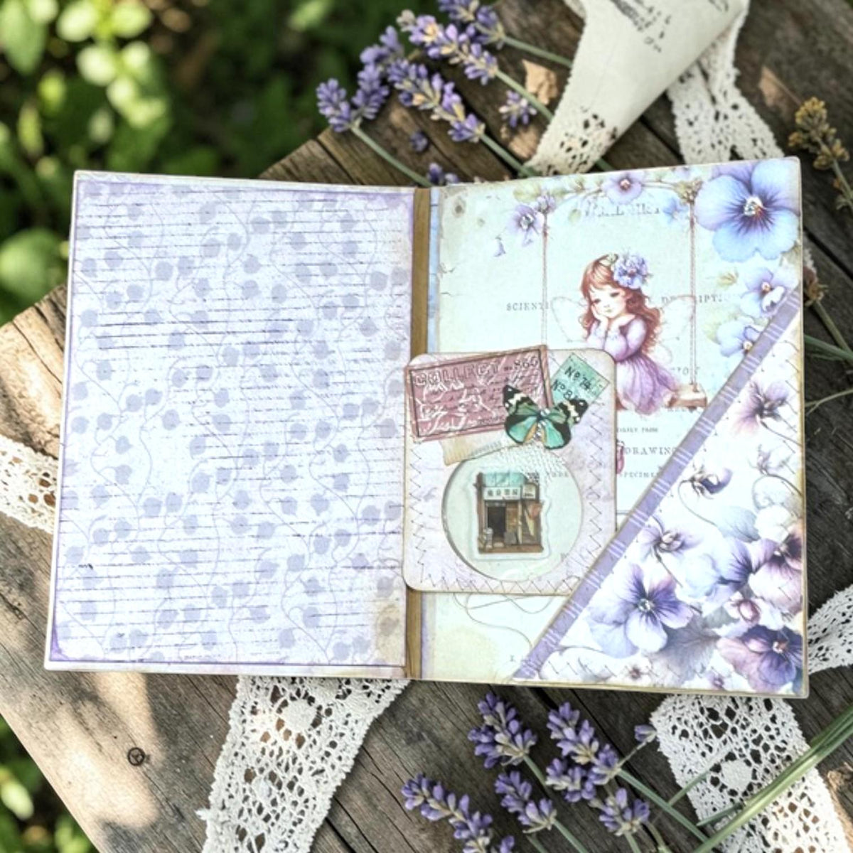 Violet Fairy Expandable Junk Journal | Handmade Fairy Journal | 114 Pages | Fabric Spine | Ephemera & Fabric Bundle