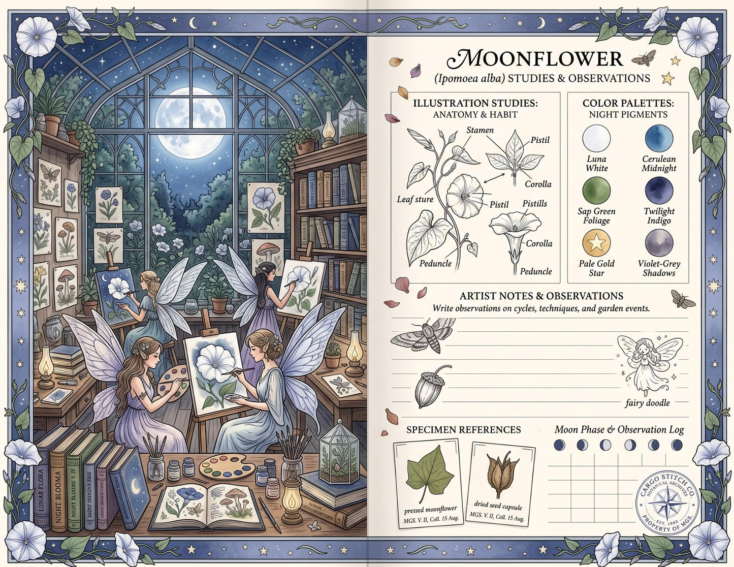 Moon Garden Botanical Society Night Bloom Archive | Botanical Journal Papers, Vintage Herbarium Collection, Printable Junk Journal Ephemera