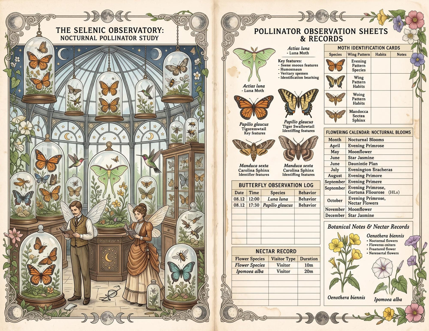 Moon Garden Botanical Society Night Bloom Archive | Botanical Journal Papers, Vintage Herbarium Collection, Printable Junk Journal Ephemera