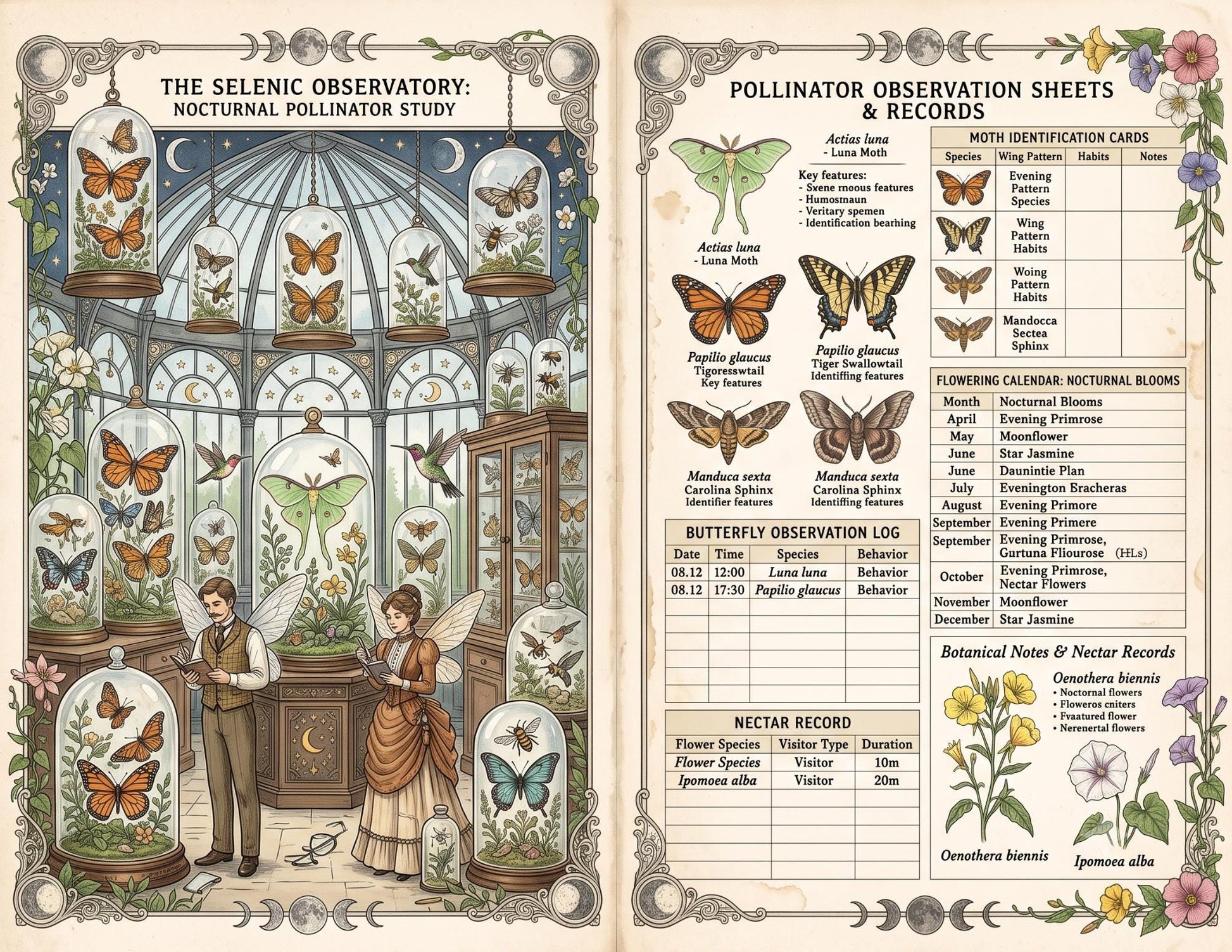 Moon Garden Botanical Society Night Bloom Archive | Botanical Journal Papers, Vintage Herbarium Collection, Printable Junk Journal Ephemera