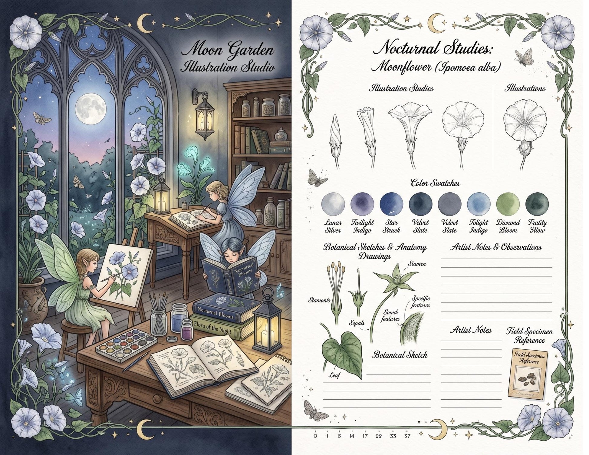Moon Garden Botanical Society Night Bloom Archive | Botanical Journal Papers, Vintage Herbarium Collection, Printable Junk Journal Ephemera