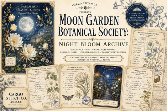 Moon Garden Botanical Society Night Bloom Archive | Botanical Journal Papers, Vintage Herbarium Collection, Printable Junk Journal Ephemera