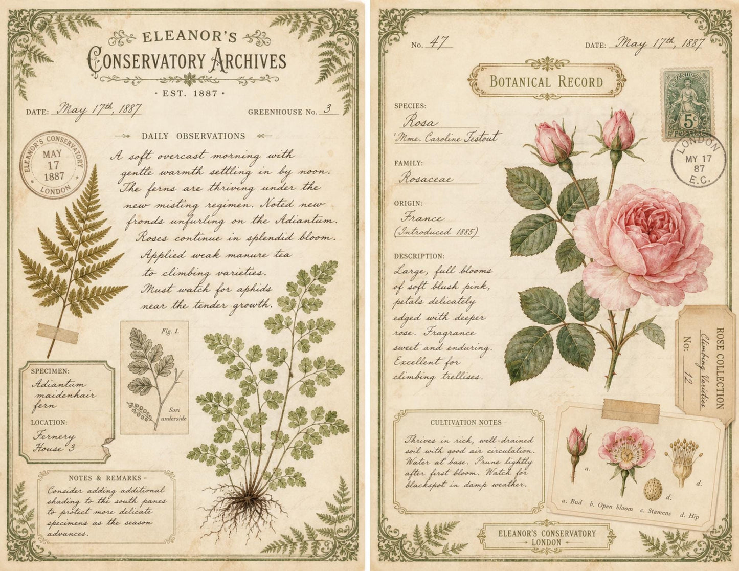 Eleanor's Conservatory Archives Fern Collection | Botanical Journal Papers | Vintage Botanical Ephemera | Printable Nature Collection
