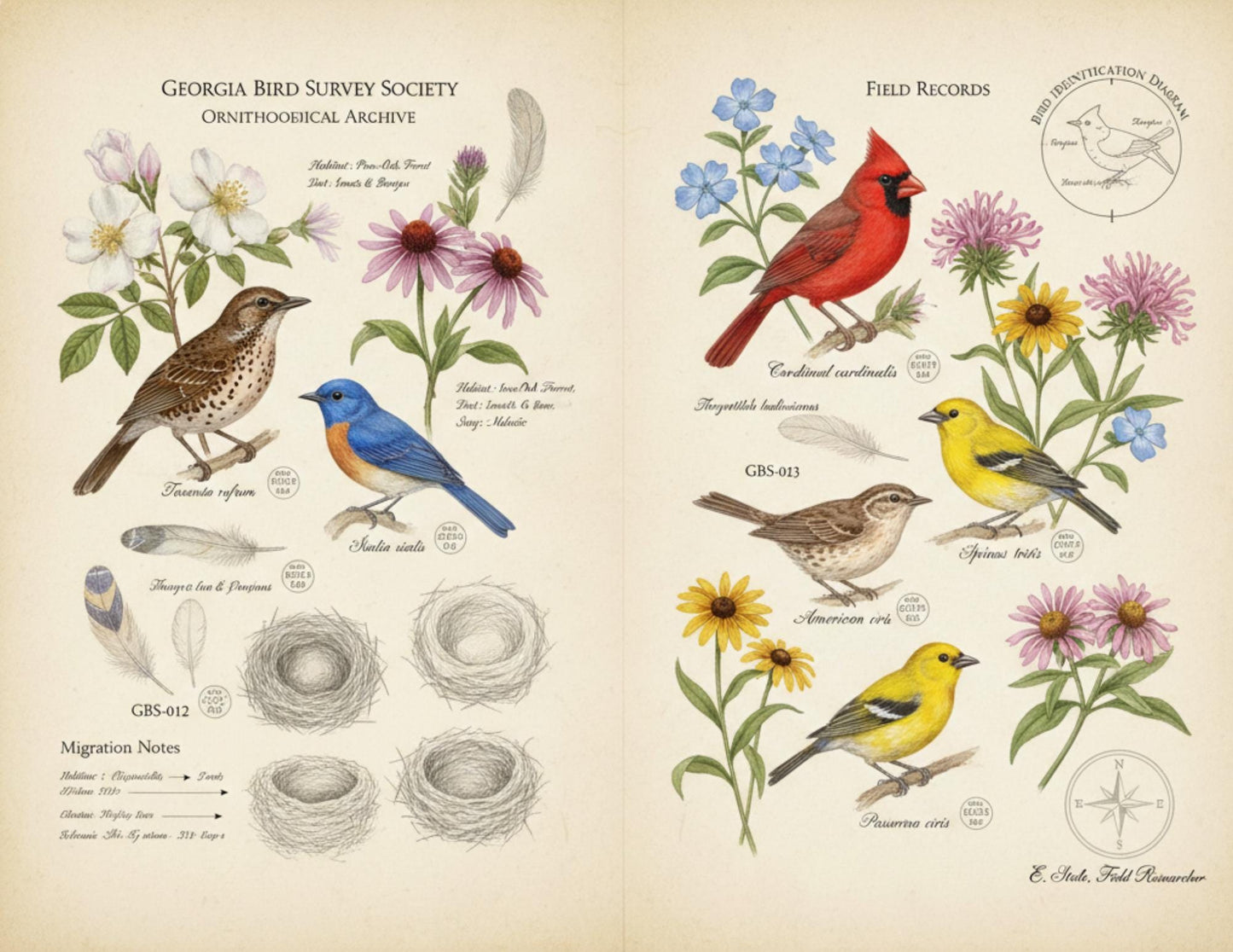 Georgia Botanical Survey Society Native Flora Collection | Vintage Botanical Wildflower & Bird Studies Natural History Ephemera