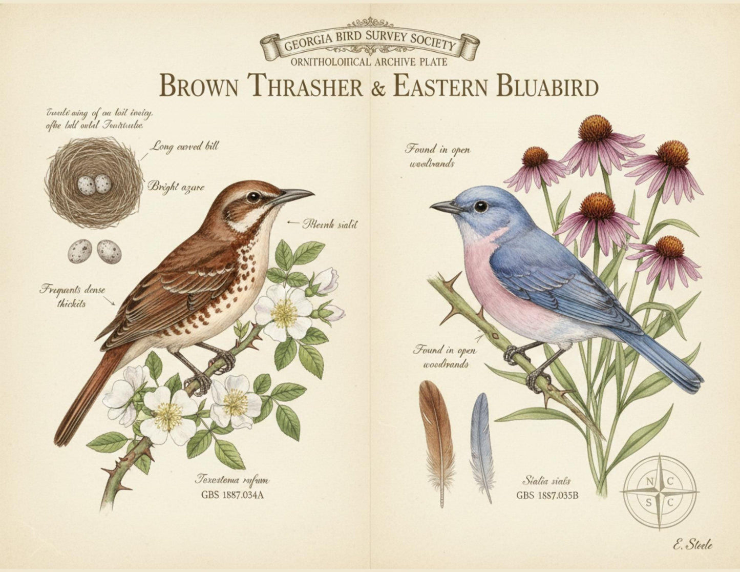 Georgia Botanical Survey Society Native Flora Collection | Vintage Botanical Wildflower & Bird Studies Natural History Ephemera