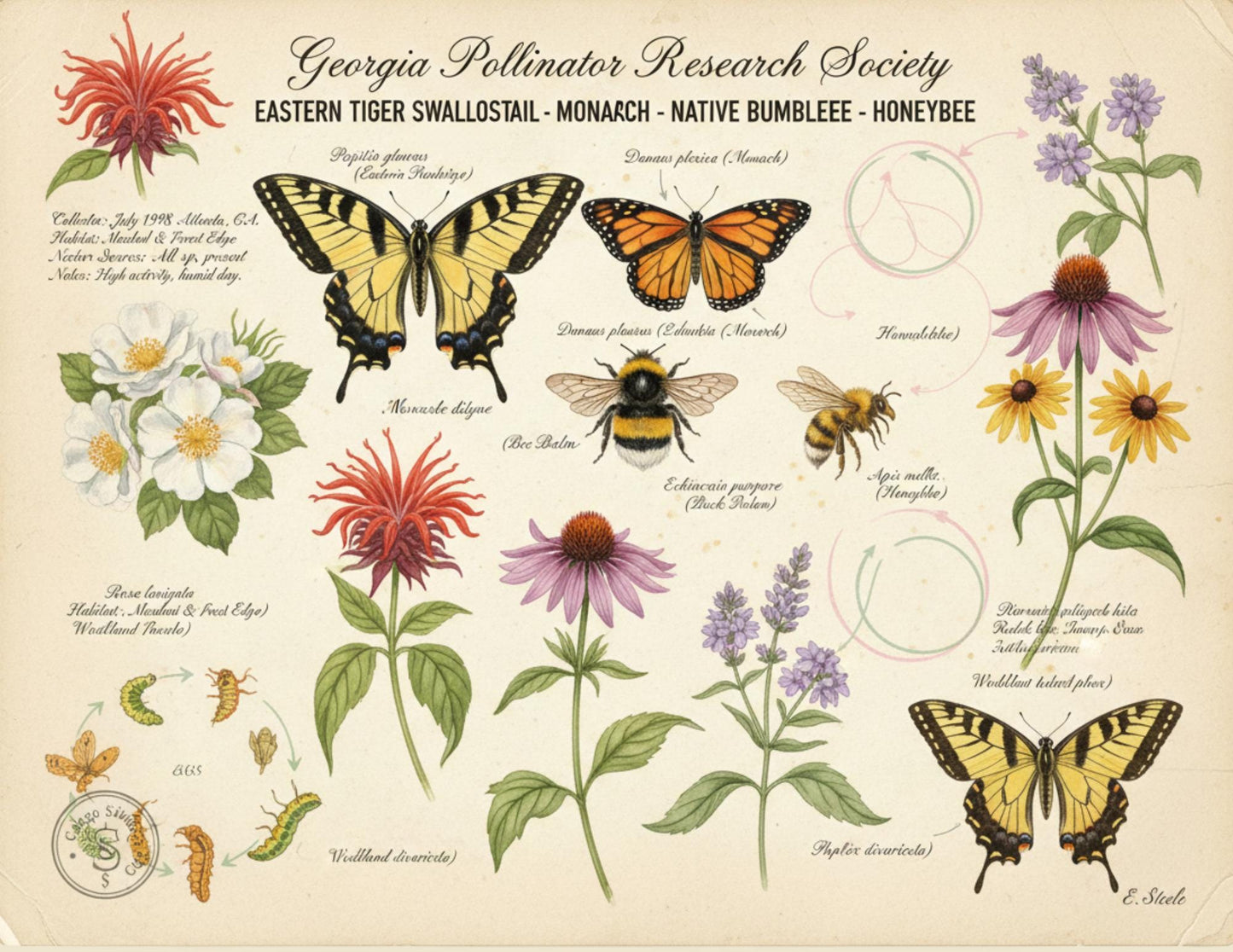 Georgia Botanical Survey Society Native Flora Collection | Vintage Botanical Wildflower & Bird Studies Natural History Ephemera