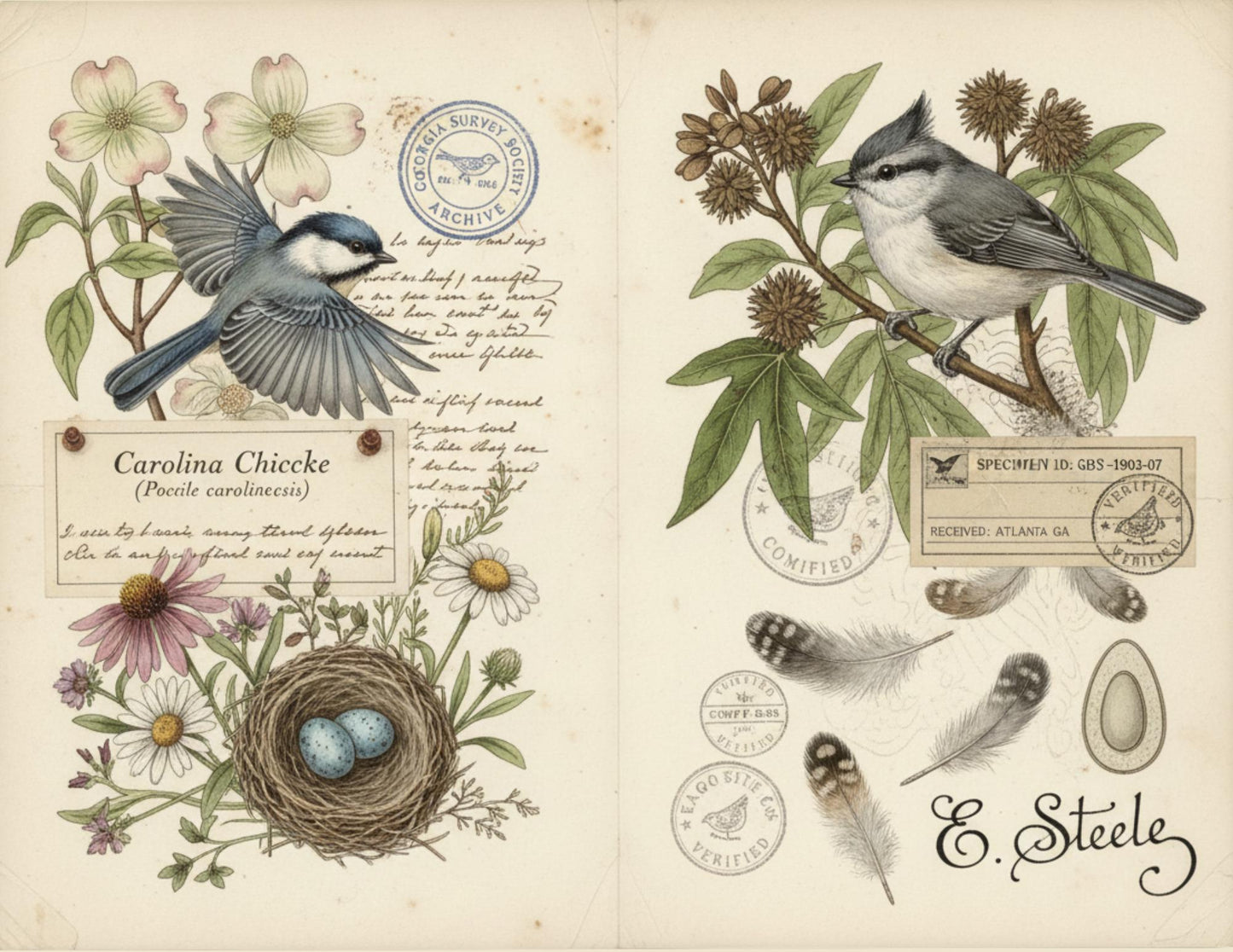Georgia Botanical Survey Society Native Flora Collection | Vintage Botanical Wildflower & Bird Studies Natural History Ephemera