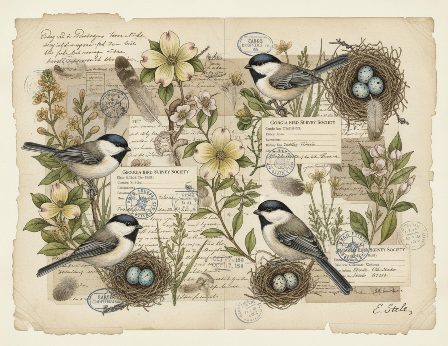 Georgia Botanical Survey Society Native Flora Collection | Vintage Botanical Wildflower & Bird Studies Natural History Ephemera