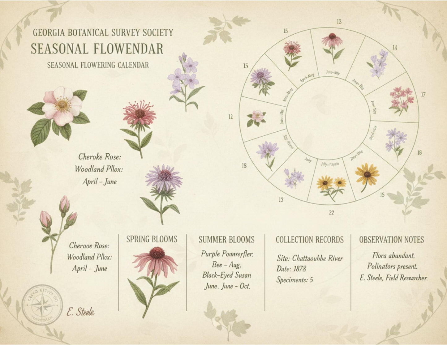 Georgia Botanical Survey Society Native Flora Collection | Vintage Botanical Wildflower & Bird Studies Natural History Ephemera