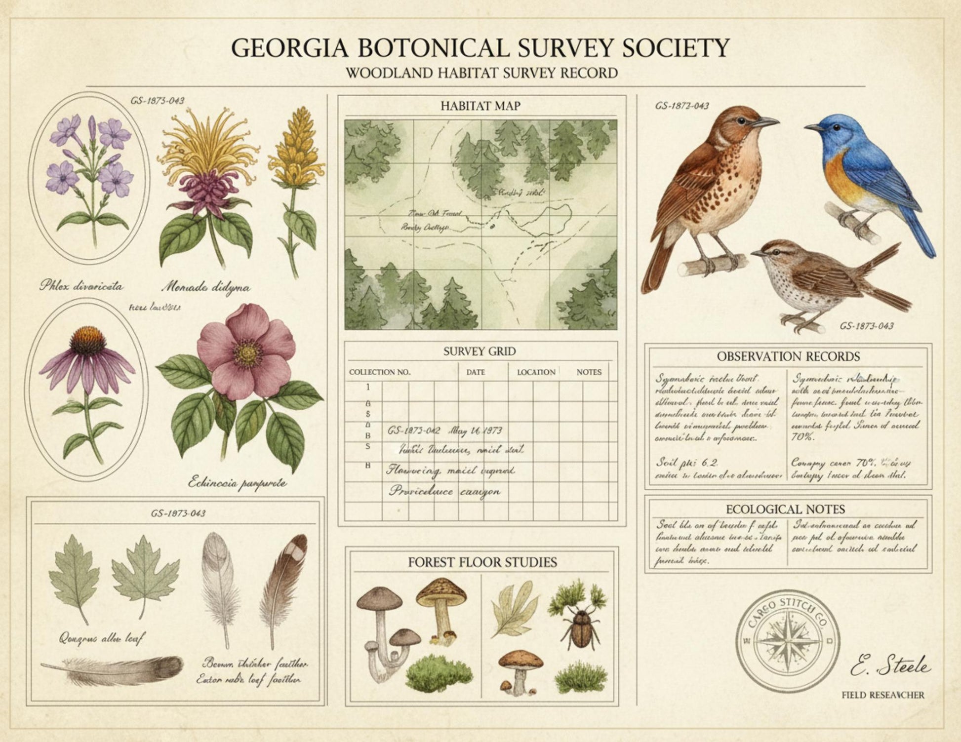 Georgia Botanical Survey Society Native Flora Collection | Vintage Botanical Wildflower & Bird Studies Natural History Ephemera