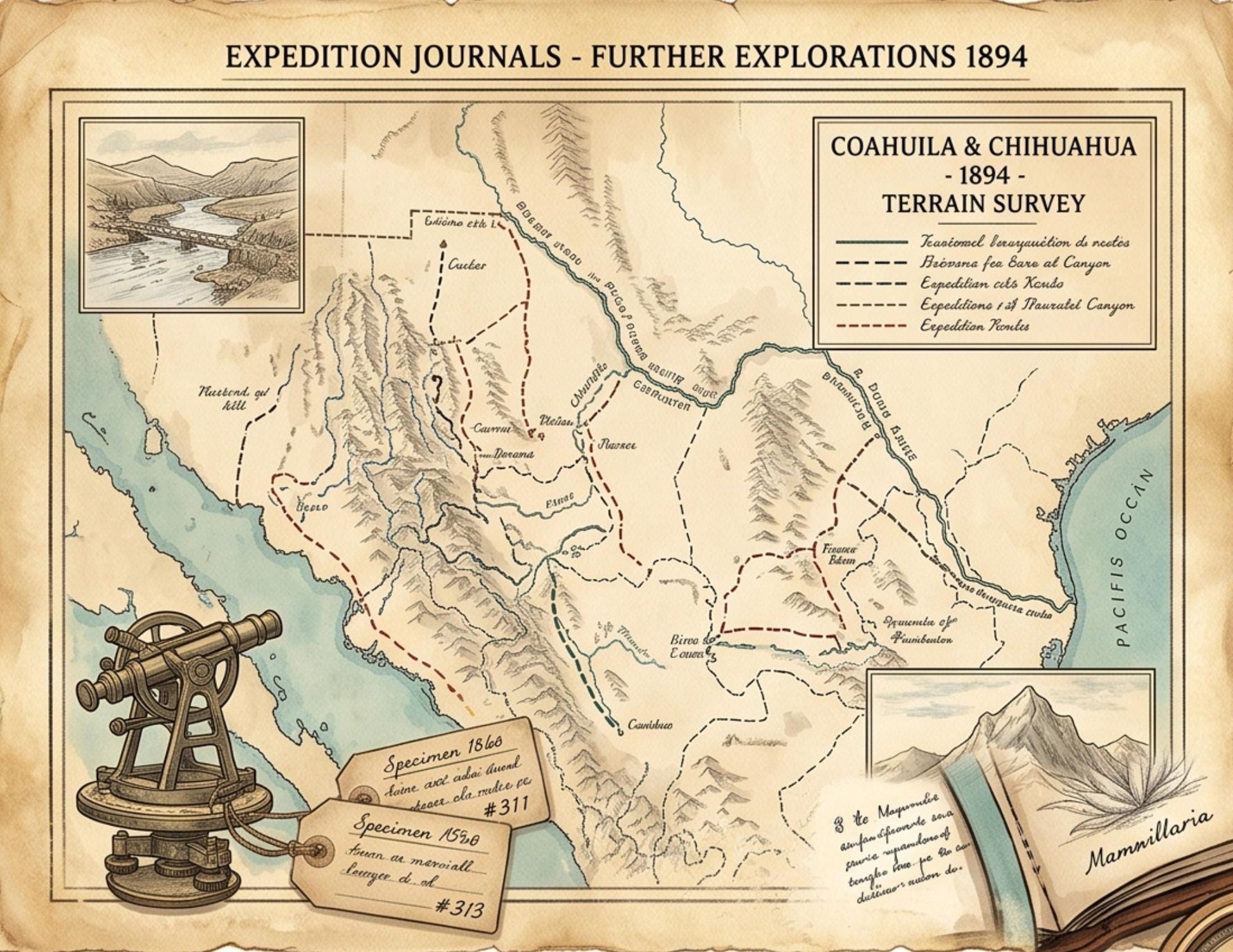 Mexico Expedition Journals Collection | 10 Printable Vintage Explorer Papers | Botanical Maps & Scientific Ephemera | Digital Download