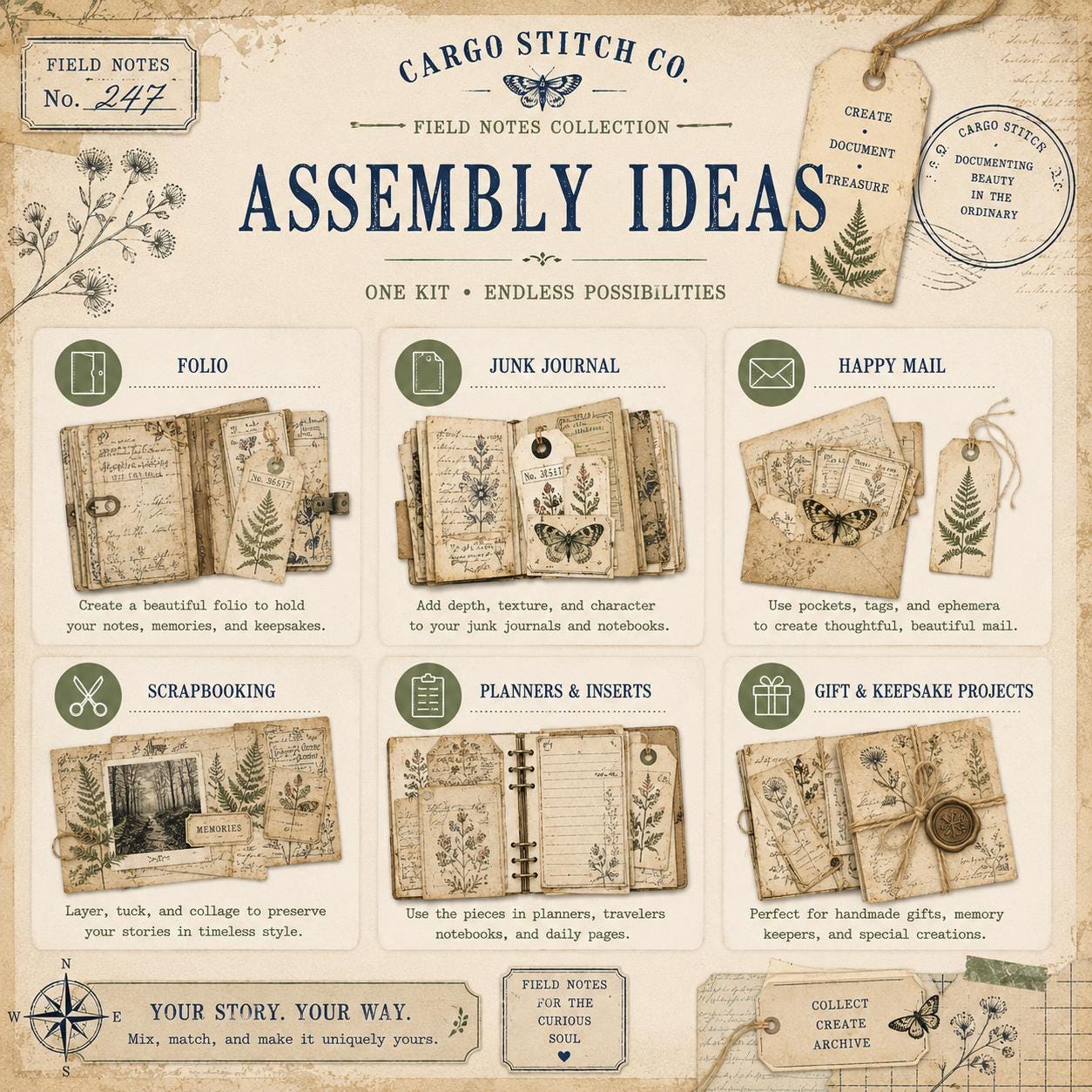 Mexico Botanical Discovery Archive | Vintage Botanical Journal Pages | Botanical Research Printable | Cactus, Wildflower & Herbarium