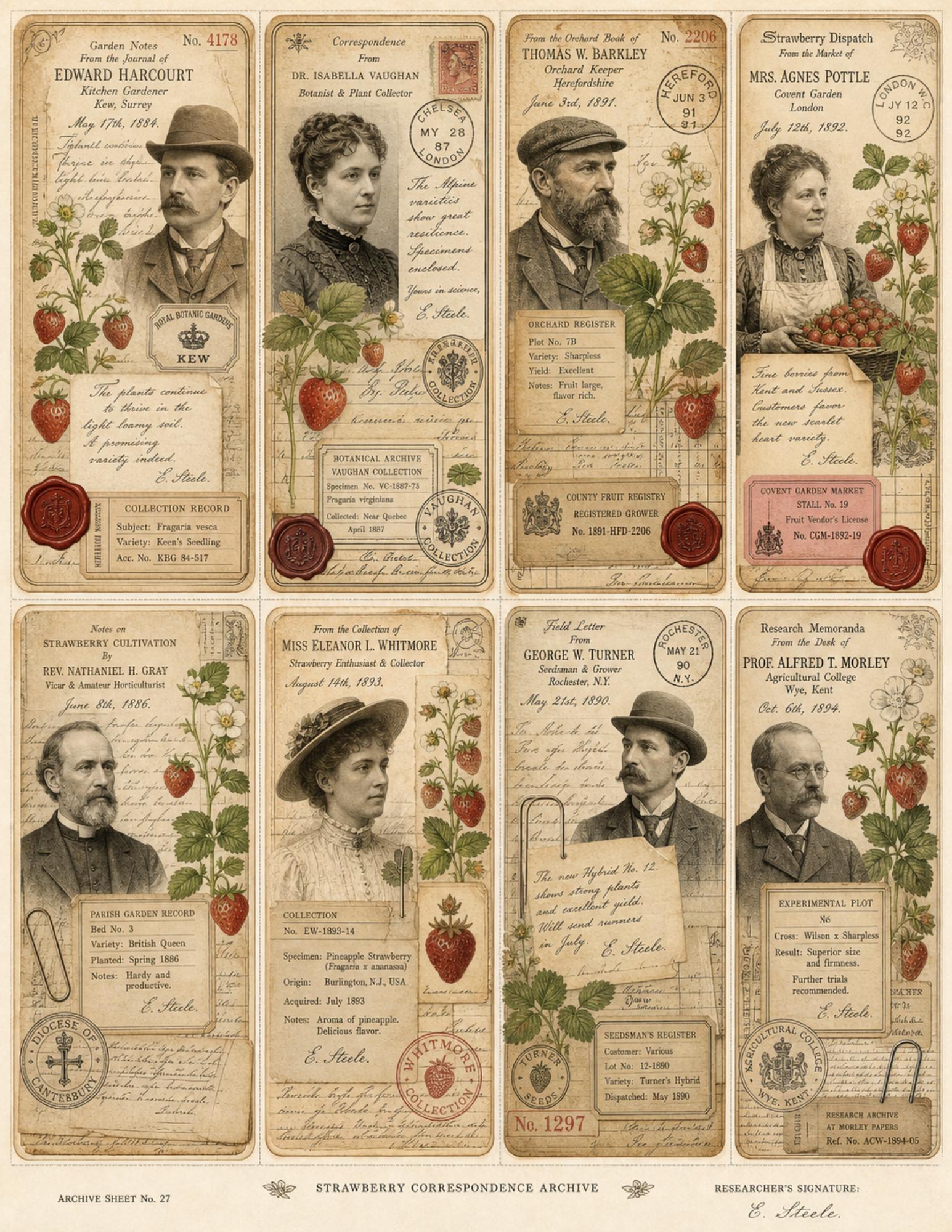 Strawberry Correspondence Archive Ephemera Collection 10 Printable Pages Vintage Strawberry Journal Cards, Labels, Tags, Junk Journal Kit