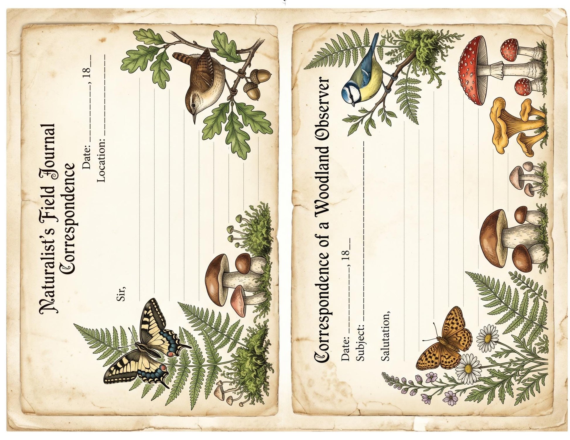 Naturalist Correspondence Archive Volume I | Woodland Field Notes Printable Kit, Nature Journal Ephemera, Observation Records, Journal Pages