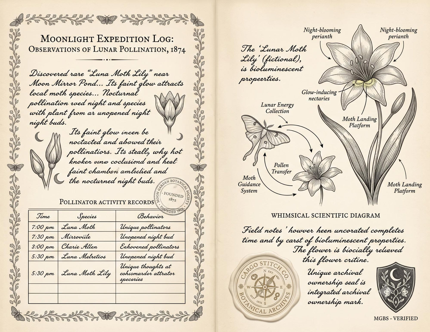 Fairy Moon Garden Society Founding Archives | 17 Printable Junk Journal Pages | Moon Garden Botanical Journal | Fantasy Ephemera