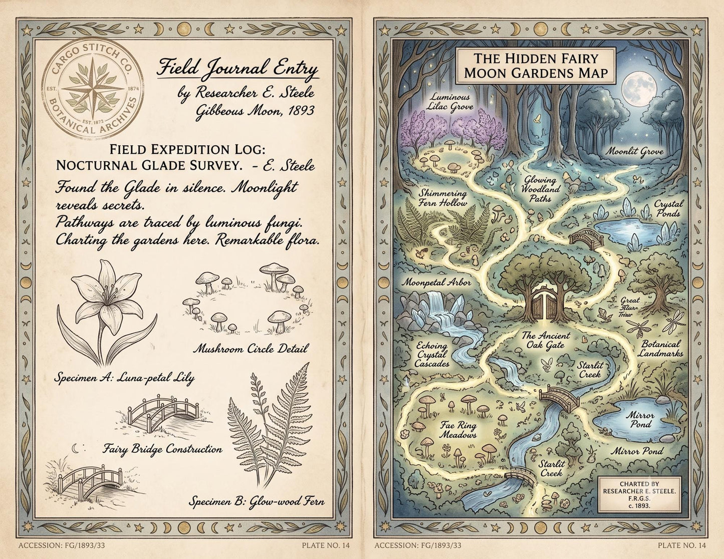 Fairy Moon Garden Society Founding Archives | 17 Printable Junk Journal Pages | Moon Garden Botanical Journal | Fantasy Ephemera