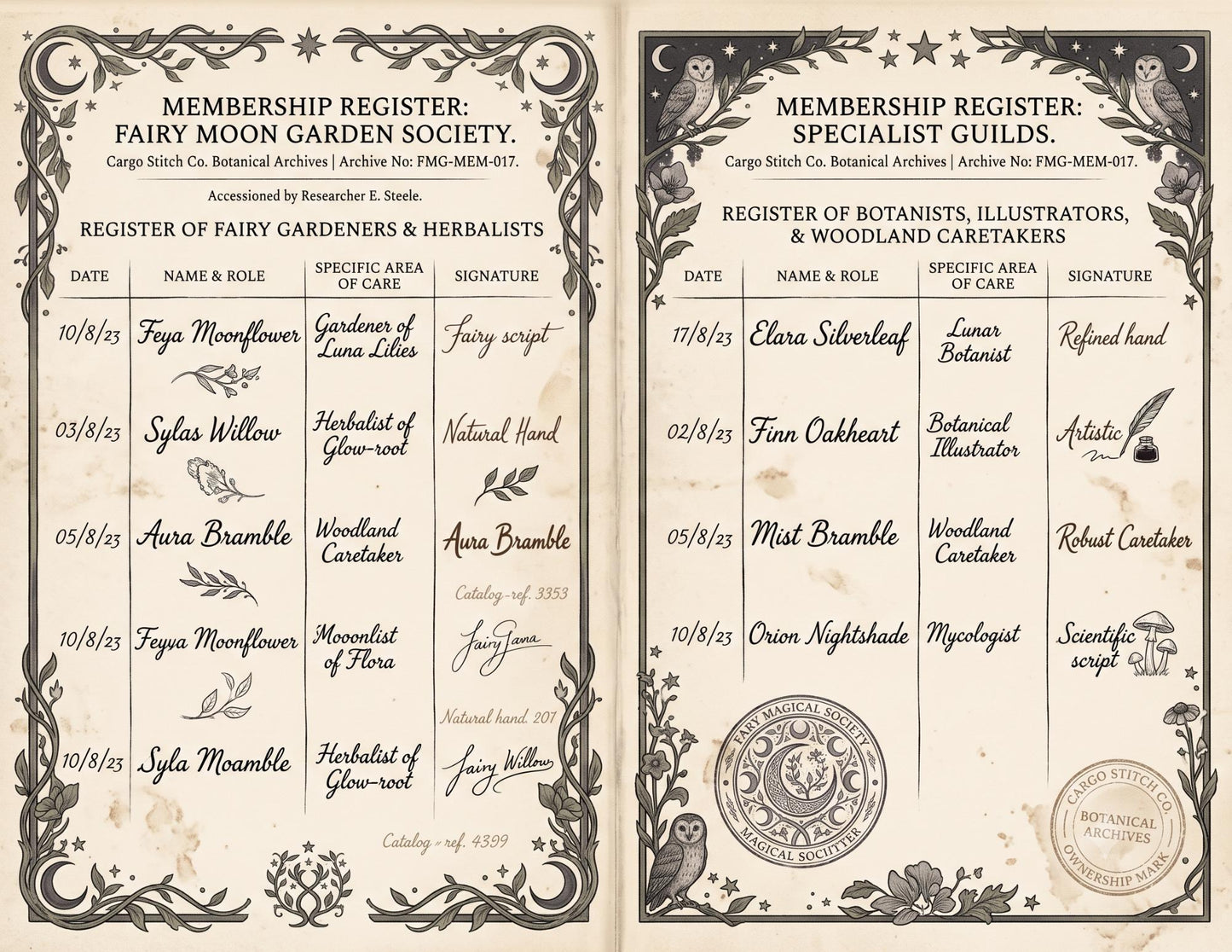Fairy Moon Garden Society Founding Archives | 17 Printable Junk Journal Pages | Moon Garden Botanical Journal | Fantasy Ephemera
